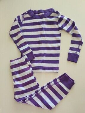 Hanna Andersson Purple & White Striped Pajama Set 100% Organic Cotton - Size 3T